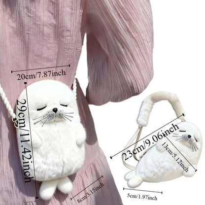 Thickened Cute Seal Shoulder Pouch Adorable Soft Cartoon Seal Handbag