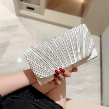 Women's Elegant Satin Evening Bag Pleated Clutch Wedding Purse