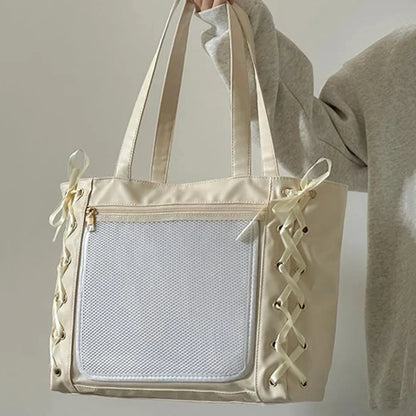 Large Capacity Shoulder  Bow Ribbon Lolita JK Handbags