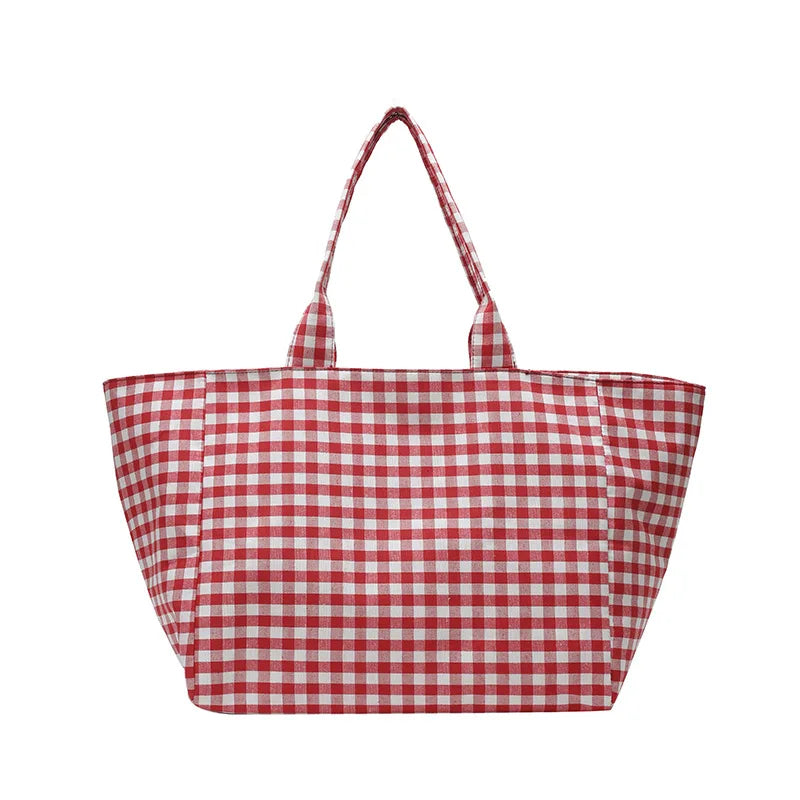Large Capacity Plaid Women's Canvas Shoulder Bags