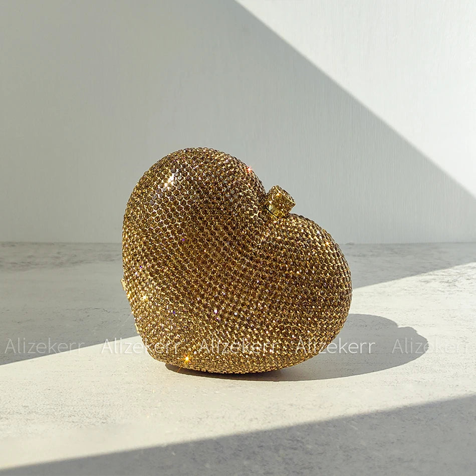 Alizekerr Heart Shaped Crystal Evening Bags Classy Chic Rhinestone Small Clutch