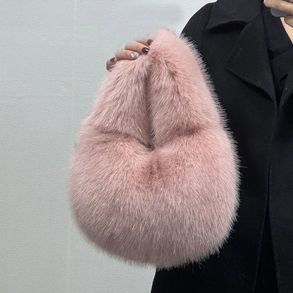 Casual Furry Solid Color Soft Plush Ladies' Clutch