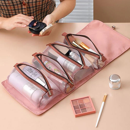Detachable Makeup Bag Women Zipper Mesh Large Capacity Cosmetics Pouch
