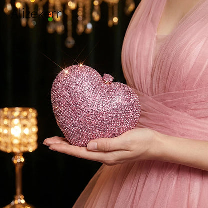 Alizekerr Heart Shaped Crystal Evening Bags Classy Chic Rhinestone Small Clutch