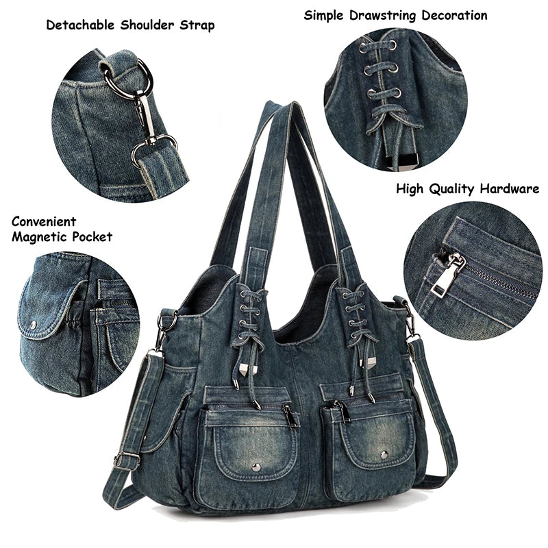Women's Denim Bag Y2K Vintage Blue Jean Purse