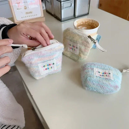 Stripes Plush Coin Purse Cute Key Money Card Case Bags Small Coin Bags for Women