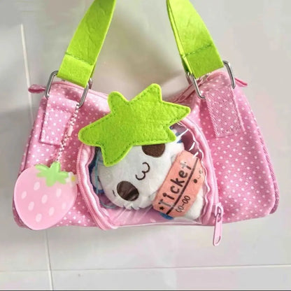 Sweet Cute Strawberry Pink Polka Dot Large Capacity Shoulder Bags