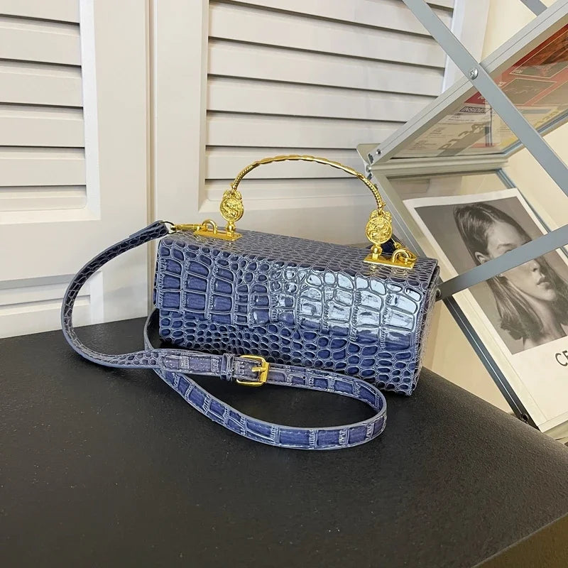 Crocodile Pattern Crossbody Bag Fashion Box Lipstick Pouch Handbag Pu Leather Messenger Bag