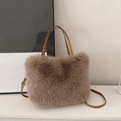 Furry Handbag Pearl Chain Plush Small Square Elegant Shoulder Autumn Winter Versatile Crossbody Bag