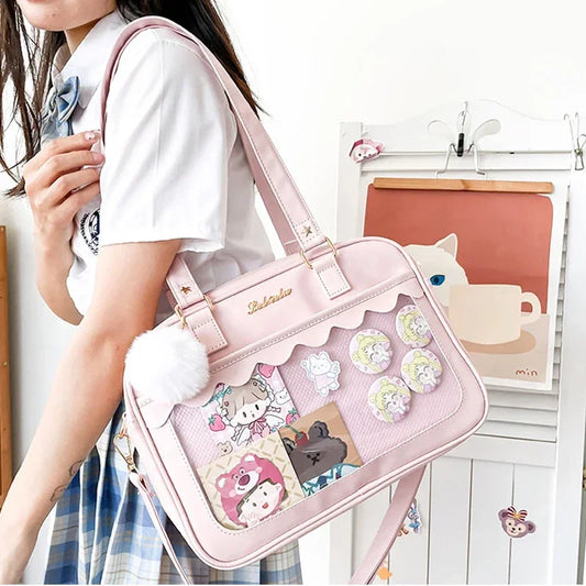 Japanese Kawaii Shoulder Bag for Women PU Leather Transparent Bag JK Tote Bag