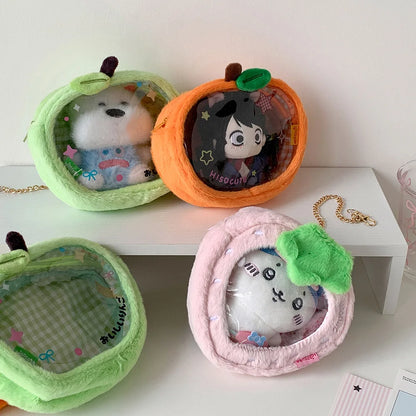 Cute Cartoon Strawberry Orange 3D Plush Doll Carrier Display Bag