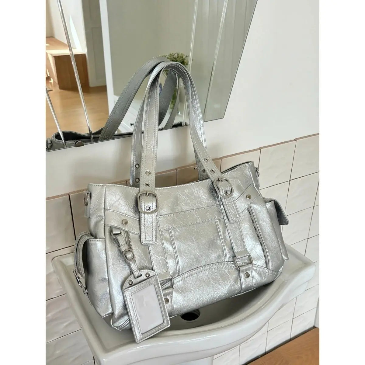 Ladies' Leather Square Large Capacity Tote Bag