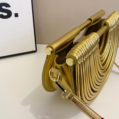 Evening Clutch Purses for Women Golden Noodle Half Moon Crossbody Bag