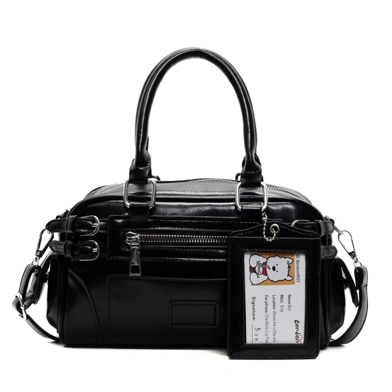 Glossy PU Shoulder & Crossbody Bags Solid Zipper