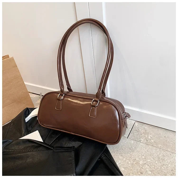 Solid Color PU Leather Underarm Bags For Women Spring Korean Fashion Retro Simple