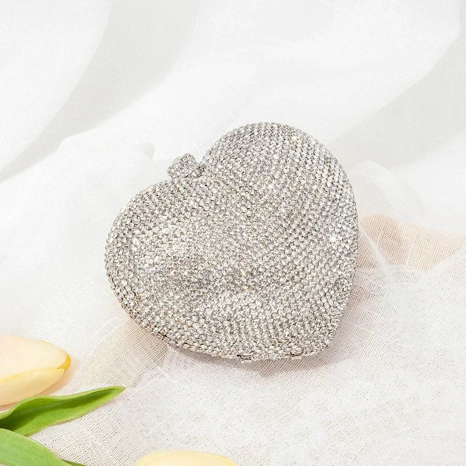 Alizekerr Heart Shaped Crystal Evening Bags Classy Chic Rhinestone Small Clutch