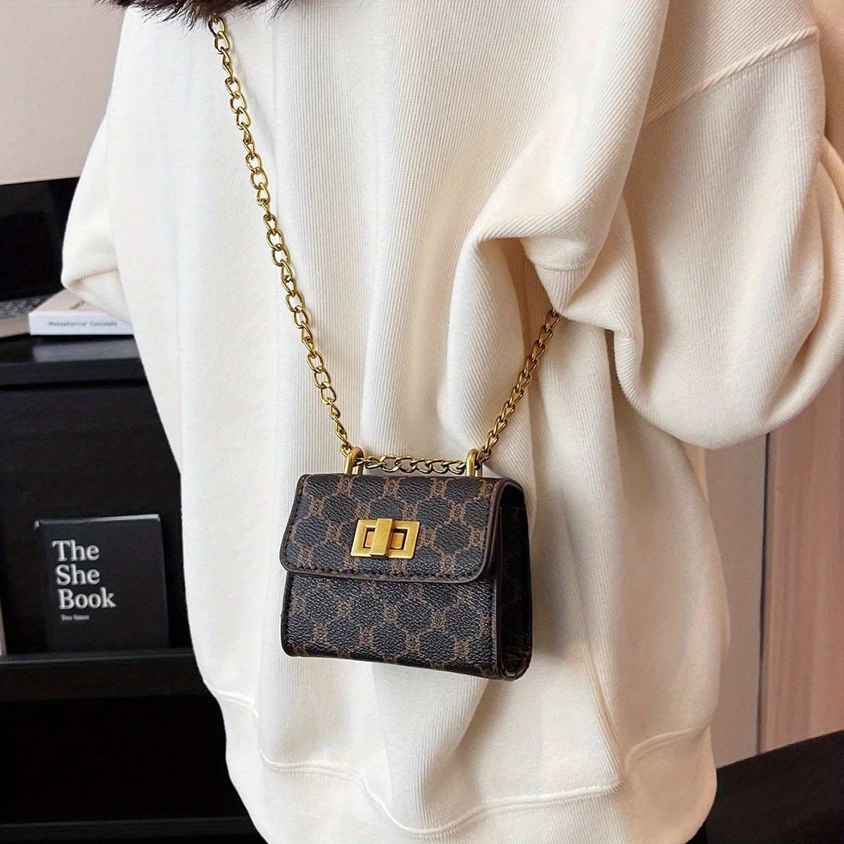 Mini Crossbody Bag with Geometric Pattern Faux Leather