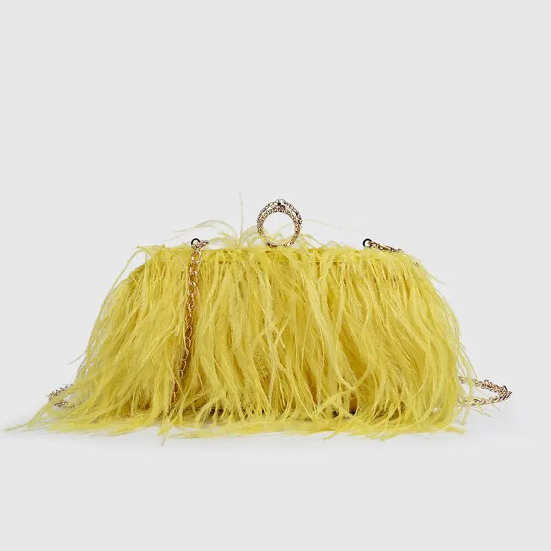 Fashion Ostrich Fuax Fur Feather Wallet Clutch Bag