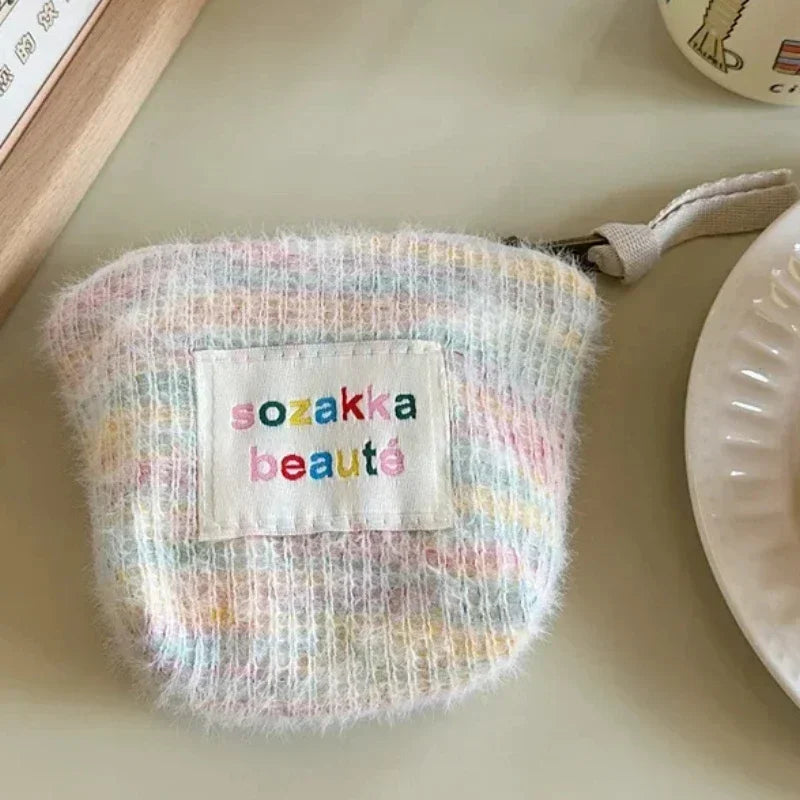 Stripes Plush Coin Purse Cute Key Money Card Case Bags Small Coin Bags for Women