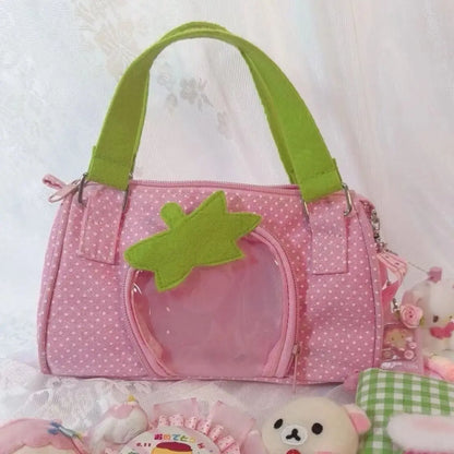 Sweet Cute Strawberry Pink Polka Dot Large Capacity Shoulder Bags