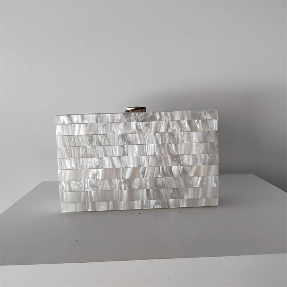 Candy Pearl Marble Striped Acrylic Material Shoulder Messenger Evening Box Clutch