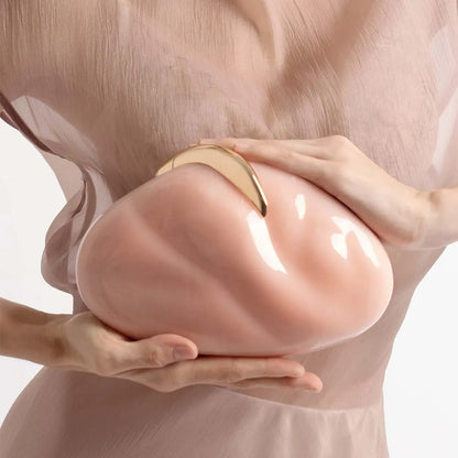 Flower Oval Egg Shell Acrylic Pearl Beige Frame Purse Women Wedding Evening Party  Ivory Handbag Mini Beach Bags