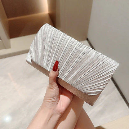 Women's Elegant Satin Evening Bag Pleated Clutch Wedding Purse