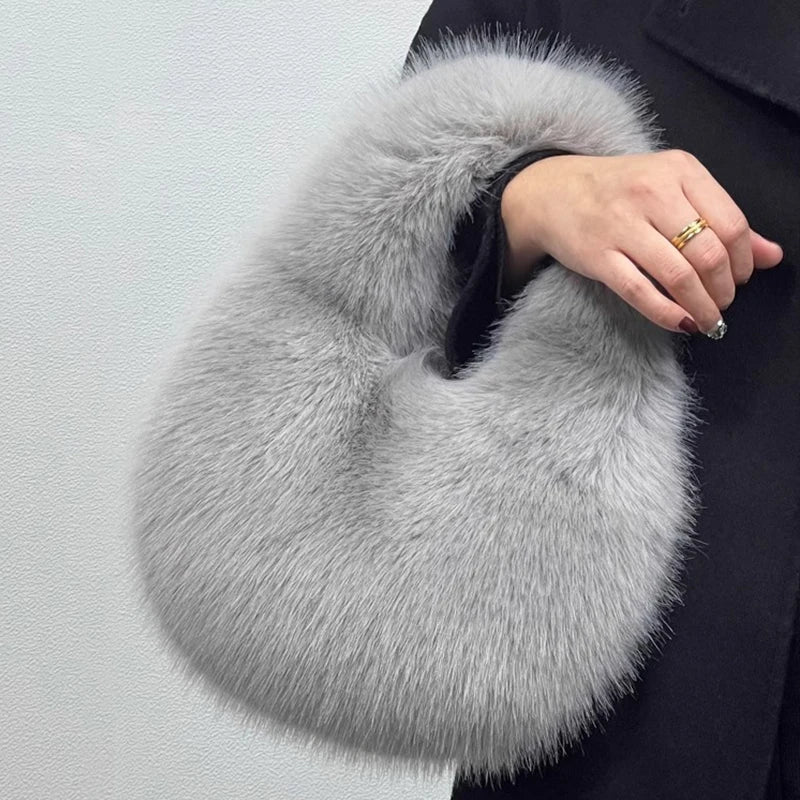 Casual Furry Solid Color Soft Plush Ladies' Clutch