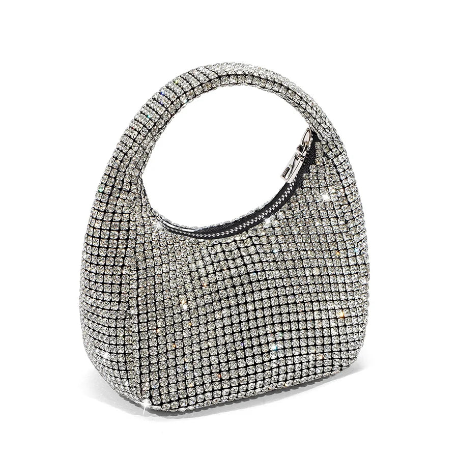 Handle Rhinestones Evening Bag Silver Crystal Top Handle Totes For Women