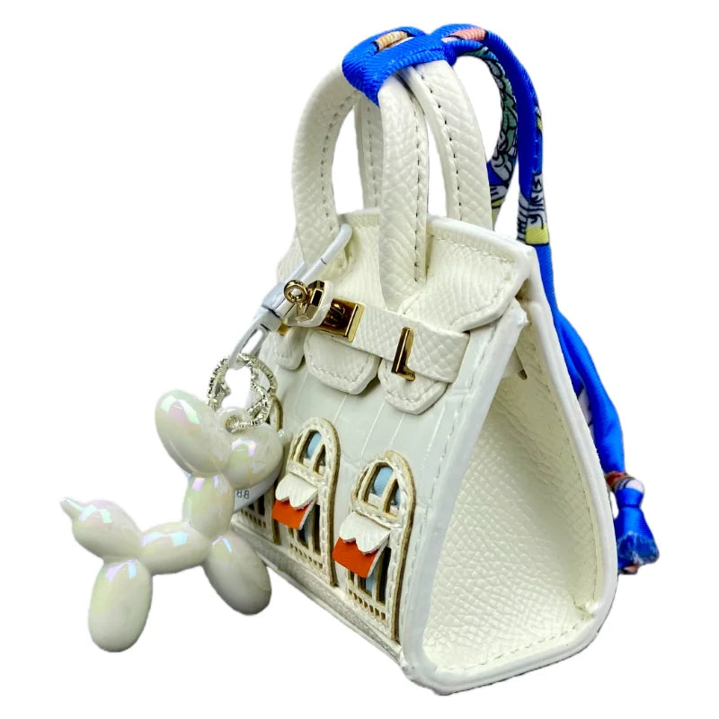 Crocodile-Embossed Detachable Handbag with Balloon Dog Keychain