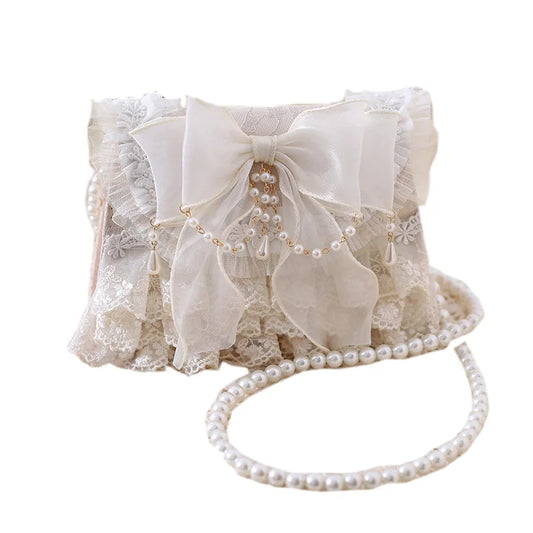 Women's Lolita Bowtie Lace Imitation Pearl Cross Body Bag