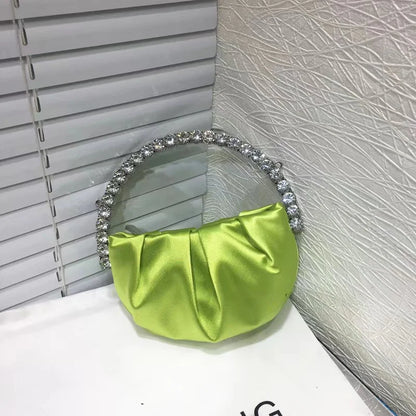 Circular Metal Handle Mini Bag  Glitter Shiny Rhinestone Evening Bag