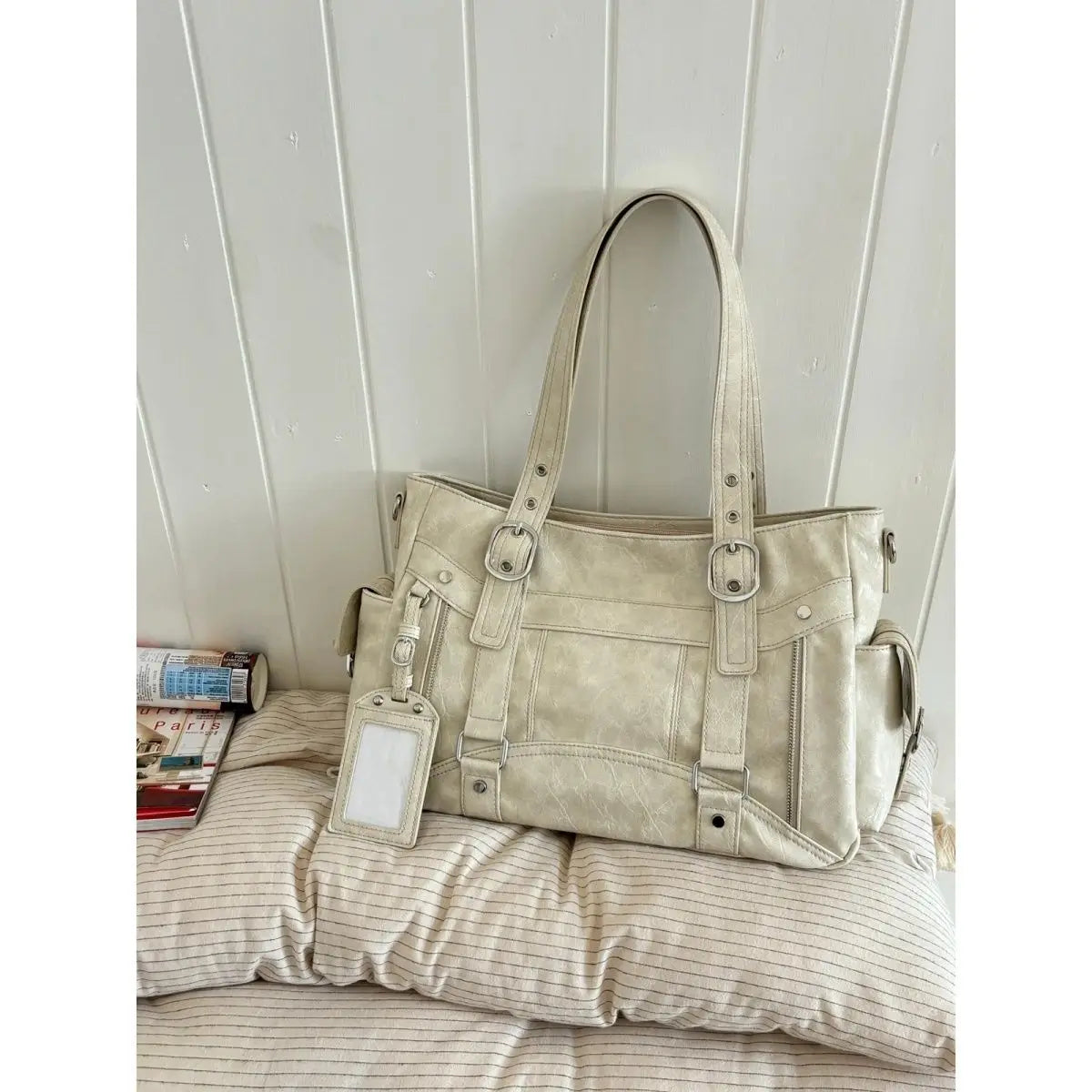 Ladies' Leather Square Large Capacity Tote Bag