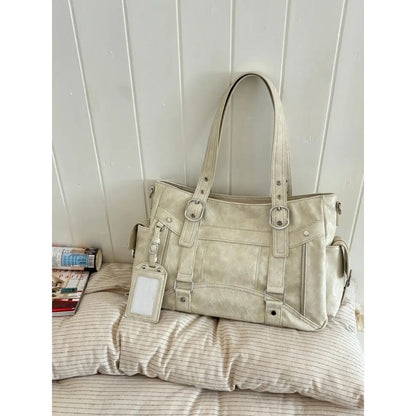 Ladies' Leather Square Large Capacity Tote Bag