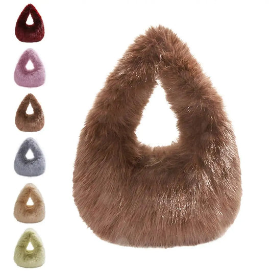 Soft Plush Handbag For Winter, Small And Elegant Tote Bag For Women