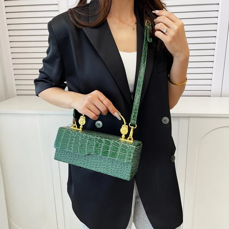 Crocodile Pattern Crossbody Bag Fashion Box Lipstick Pouch Handbag Pu Leather Messenger Bag