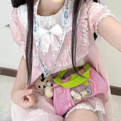 Sweet Cute Strawberry Pink Polka Dot Large Capacity Shoulder Bags