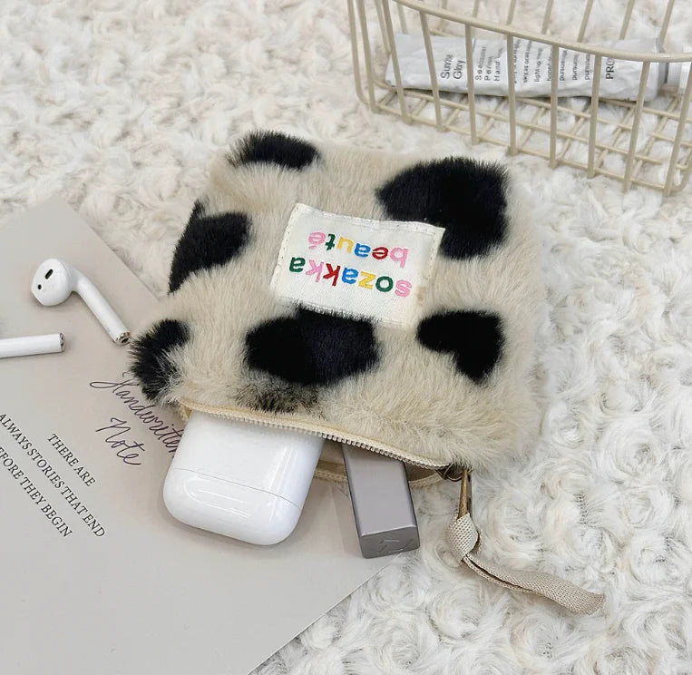 Stripes Plush Coin Purse Cute Key Money Card Case Bags Small Coin Bags for Women