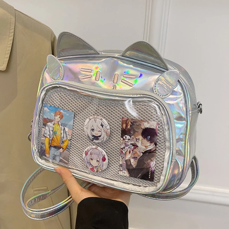 Y2K Japanese Kawaii Cat  Bag Backpacks Cute Girls Transparent Shoulder JK School Bags