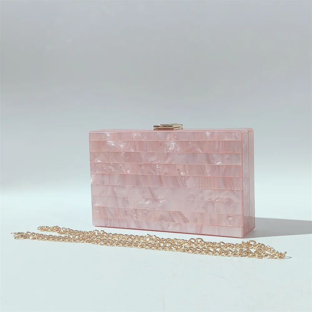 Candy Pearl Marble Striped Acrylic Material Shoulder Messenger Evening Box Clutch