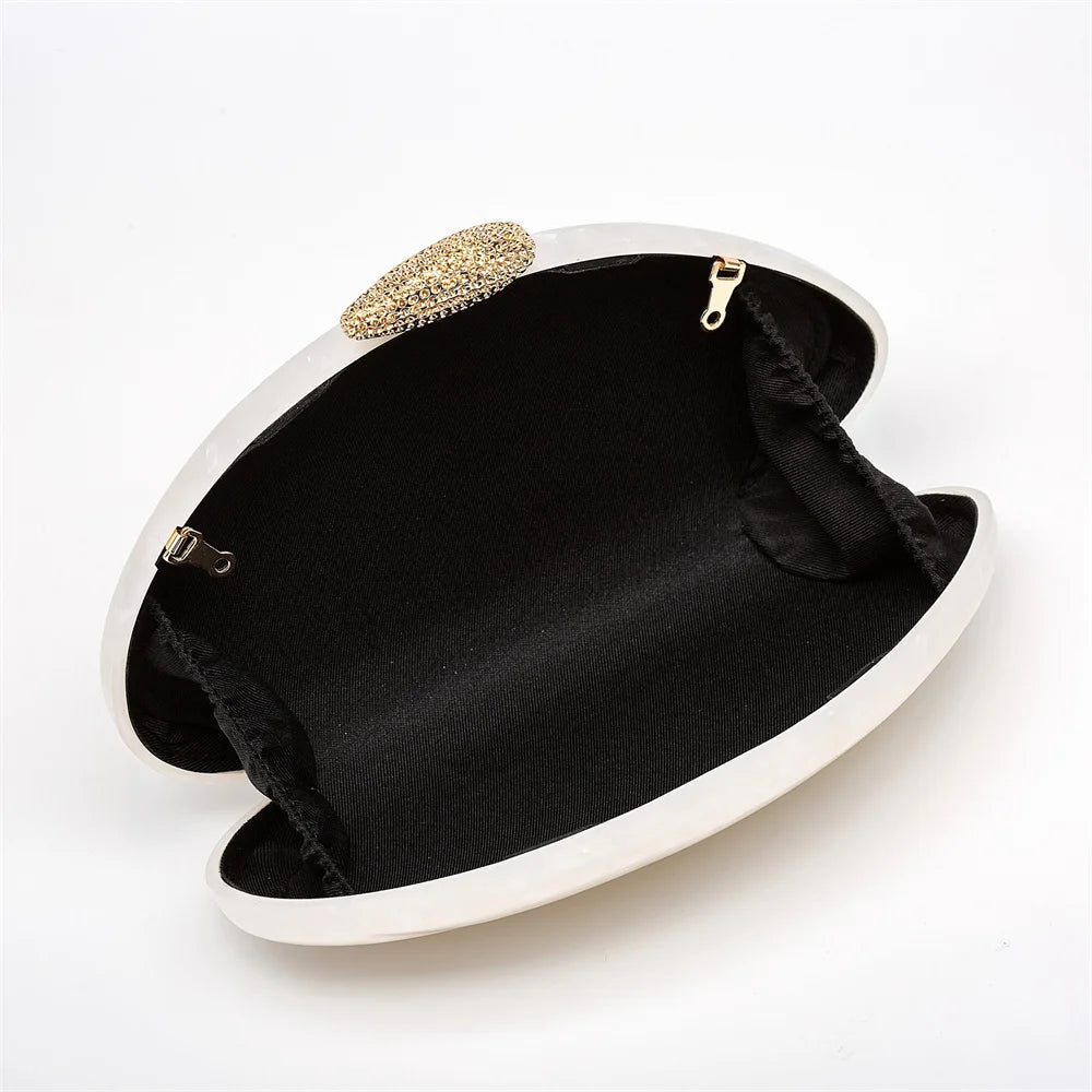 Oval Handmade Pearl Marble Metal Clasp Acrylic Evening Bags
