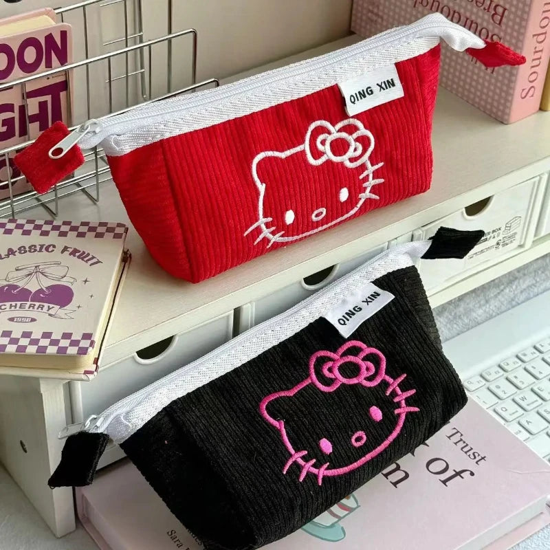 Cute Hello Kitty Corduroy Large Capacity Stationery Storage Bag