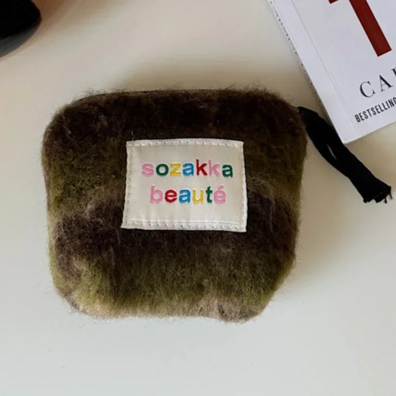 Stripes Plush Coin Purse Cute Key Money Card Case Bags Small Coin Bags for Women