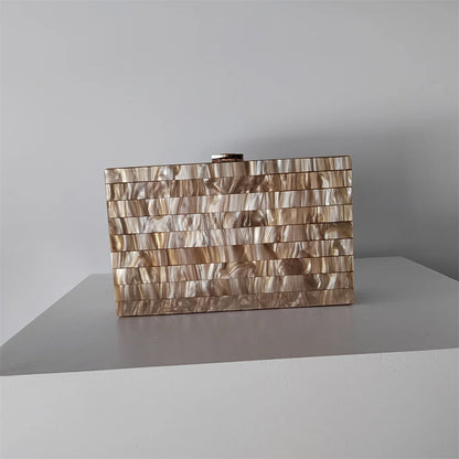 Candy Pearl Marble Striped Acrylic Material Shoulder Messenger Evening Box Clutch