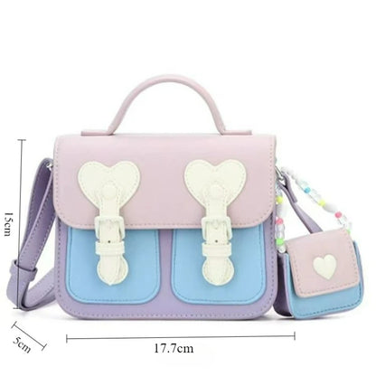 Women's Handbag Brown Purple Shoulder Bag with Small Earphone Bag on Side