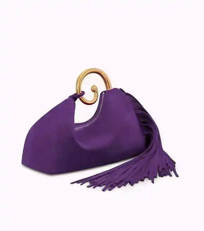 Tassel Evening Clutch Bag Handheld Suede Velvet Soft Square Bag with Mobile Phone Pocket