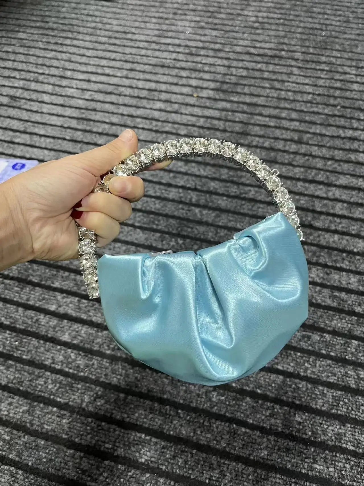 Circular Metal Handle Mini Bag  Glitter Shiny Rhinestone Evening Bag