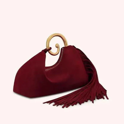 Tassel Evening Clutch Bag Handheld Suede Velvet Soft Square Bag with Mobile Phone Pocket