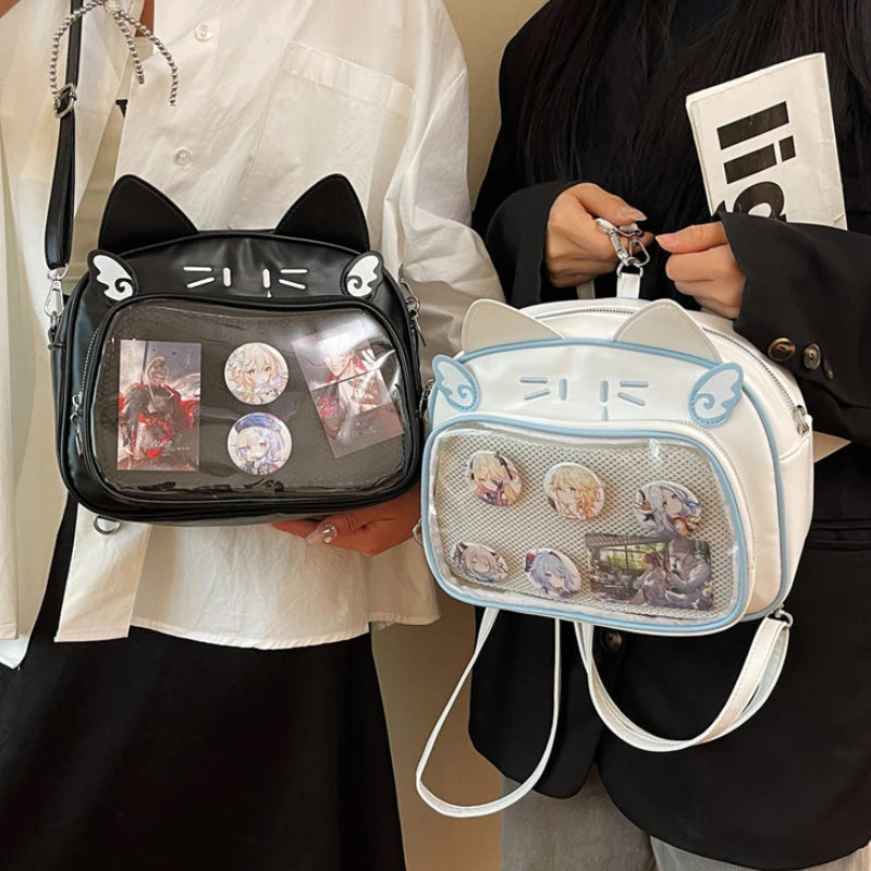 Y2K Japanese Kawaii Cat  Bag Backpacks Cute Girls Transparent Shoulder JK School Bags