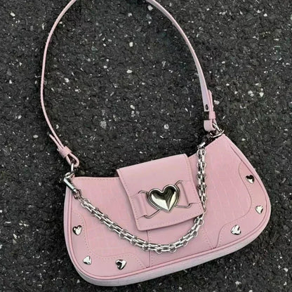 Y2k Handbag Women Sweet  Chain Pink Underarm Bag